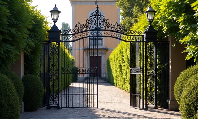 Cancello in ferro battuto architettonico per una villa